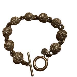 LOFT Rhinestones Dome Link Bracelet Silver Tone 7” Fashion Jewelry